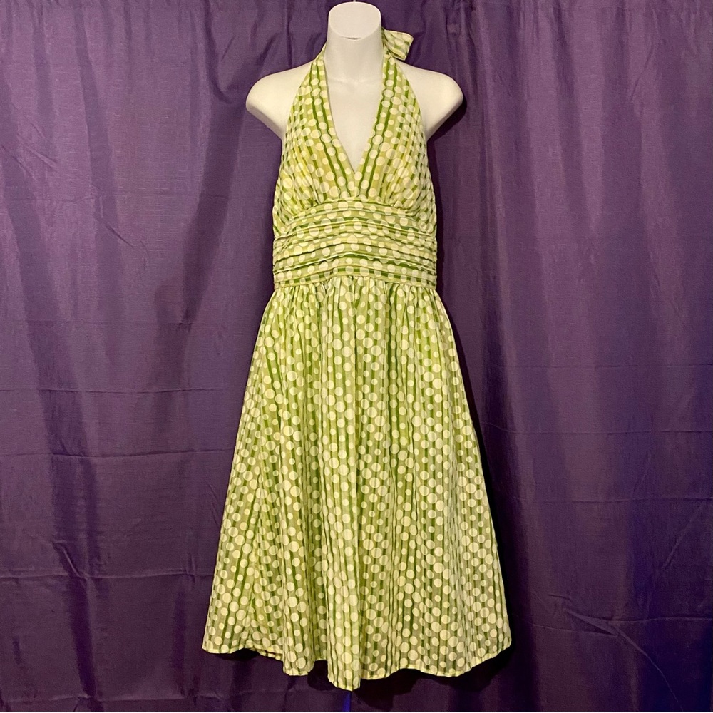 Green and white halter dress